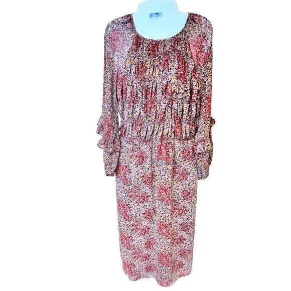 New MNG Mango Chiffon Floral Print Maxi Dress Smocked Ruffles Sz XS - Picture 3 of 16